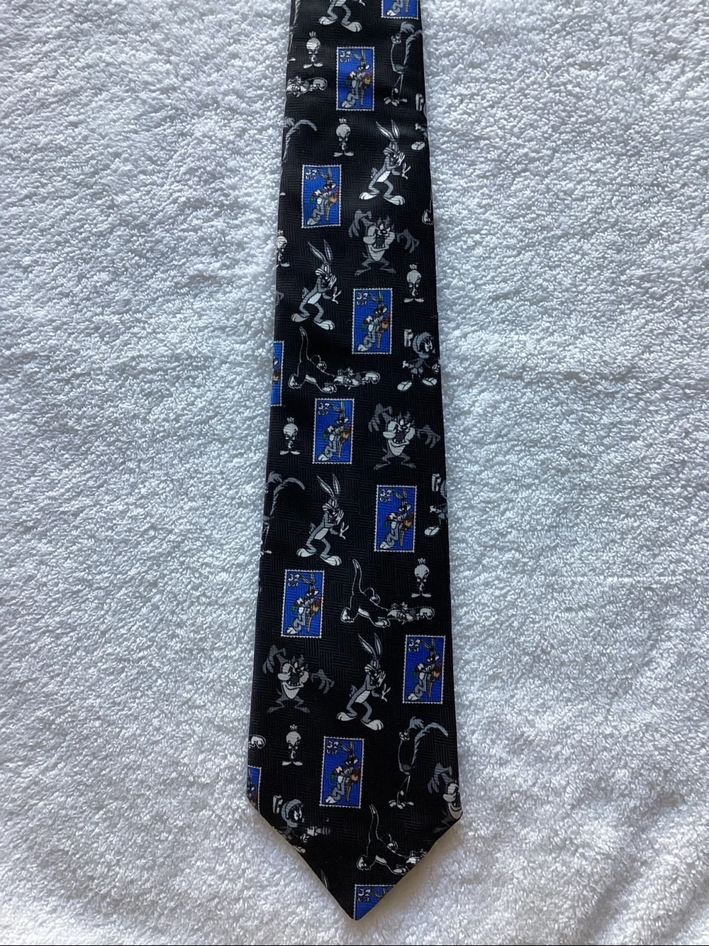 Warner Bros. Black Tie with Bugs Bunny Cartoon Character Motifs